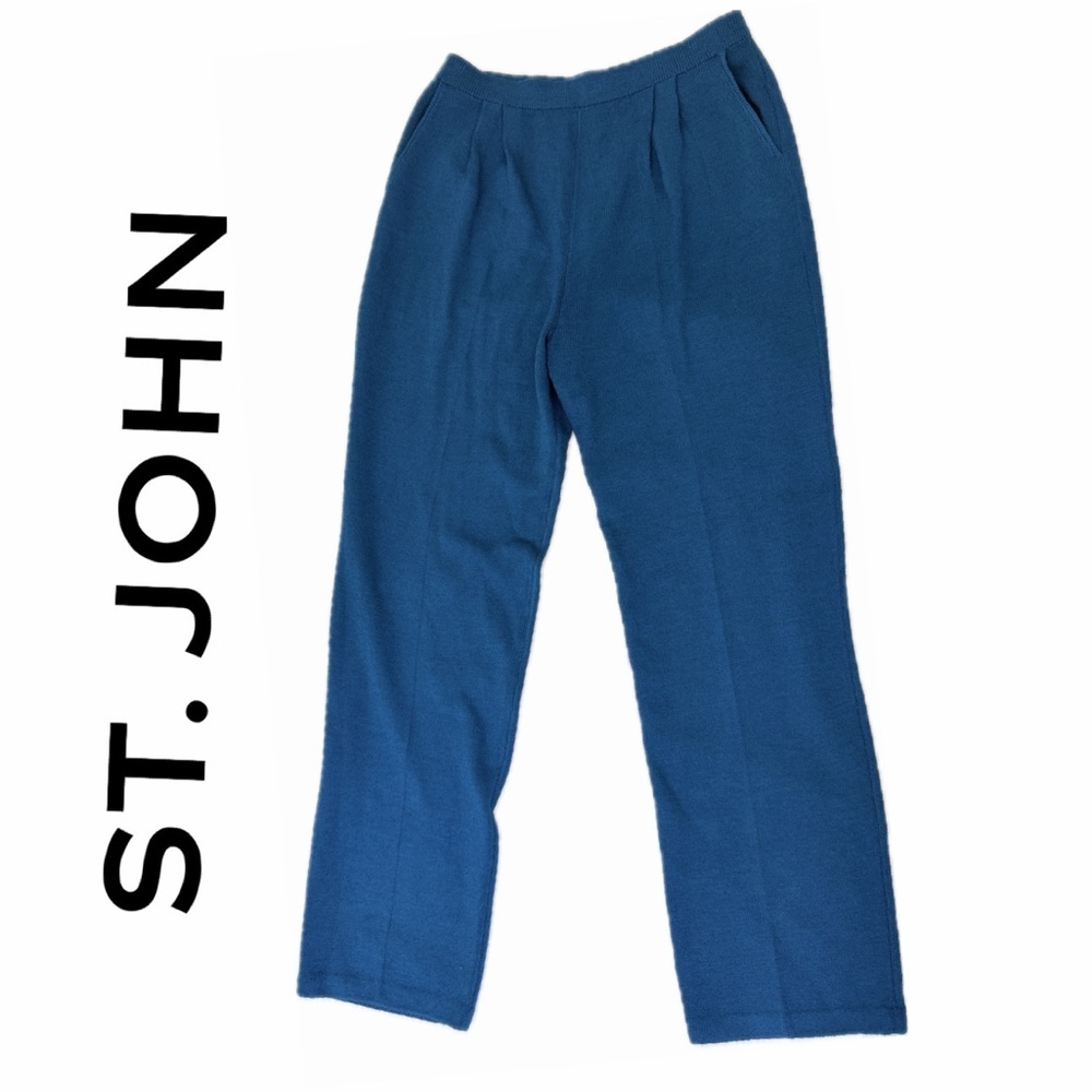 VTG St. John Collection Knit Pants Pull on Teal Blue‎ Sz 10 Casual Minimalist